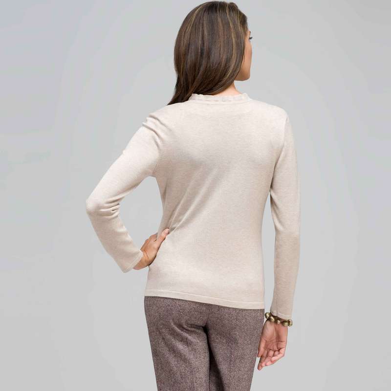 Long Sleeve Ruffle Front Trim Cardigan, Fawn Heather, large image number 1